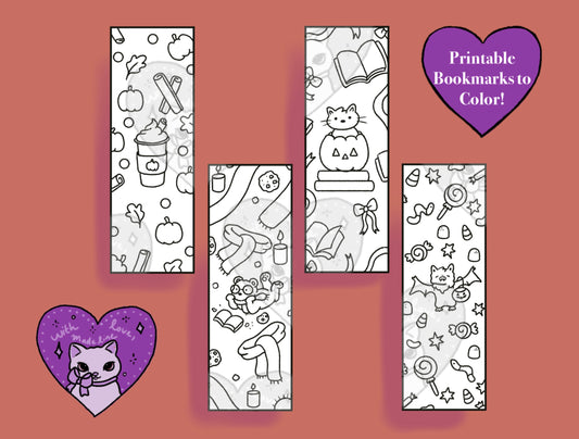 Printable Autumn Coloring Bookmarks - Set of 4